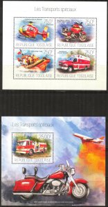 Togo 2013 Special Transport Cars Boats Helicopters Motorcycles sheet + S/S MNH