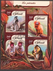 Djibouti 2016 Monkeys Primates Sheet Used / CTO