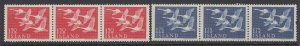 Iceland, Scott 298-299, MNH strips of three