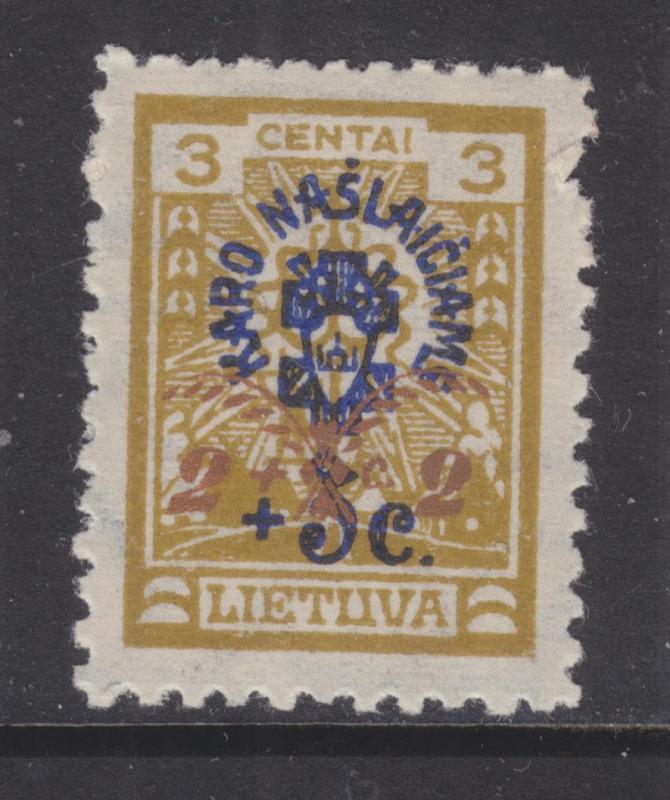 LITHUANIA, 1926 War Invalid's Fund, 2c.+2c. on 3c.+3c., heavy hinged mint.