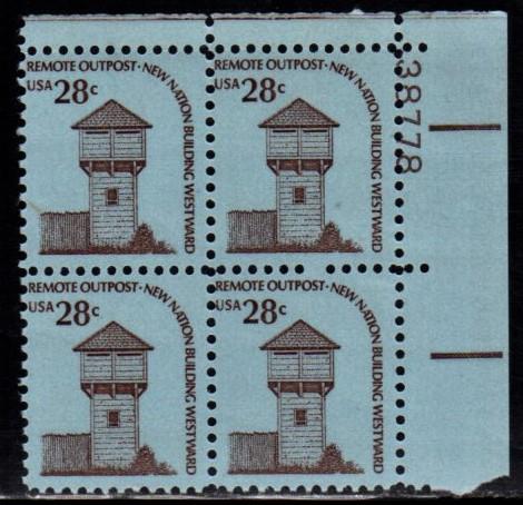 #1604 Fort Nisqually Plate Block PL# 38778  UR - MNH (Shiney Gum)