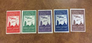 Germany 1913 Darmstadt Air Show 5 Cinderellas Poster Stamp labels w/  biplanes