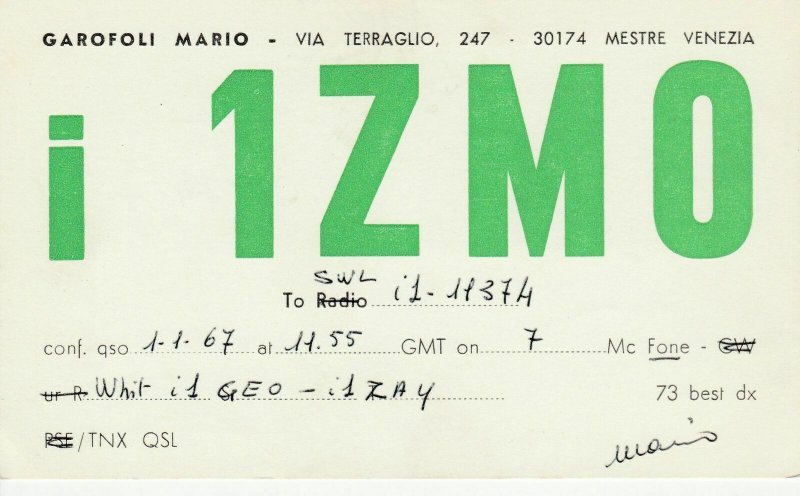 8547 Amateur Radio QSL Card MESTRE VENICE-