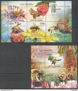 2011 Comoros Flora & Fauna Les Abeilles Insects Honey Bees Kb+Bl ** Uc207