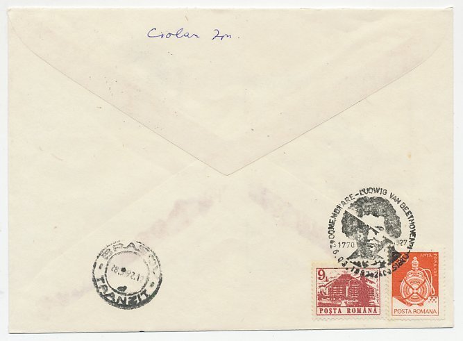 Cover / Postmark Rumania 1992 Ludwig van Beethoven - Composer