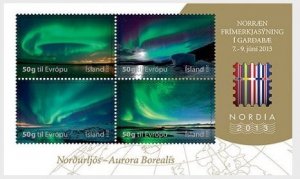 Iceland 2013 Aurora Borealis Phil exhibition Nordia set of 4 stamps in block MNH