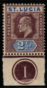 ST.LUCIA SG68 1904 2½d DULL PURPLE & ULTRAMARINE PLATE 1 MTD MINT