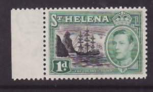 St Helena-Sc#119- id9-unused og NH 1p Ships-KGVI-1938-40-rainbow effect around