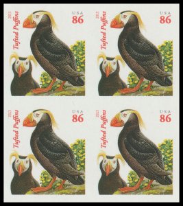 US 4737b Tufted Puffins 86c imperf NDC block 4 (orange Year) MNH 2013