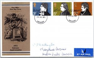 GREAT BRITAIN FIRST DAY COVER 1971 LITERARY ANNIVERSARIES CANCELLED AT ABERDEEN