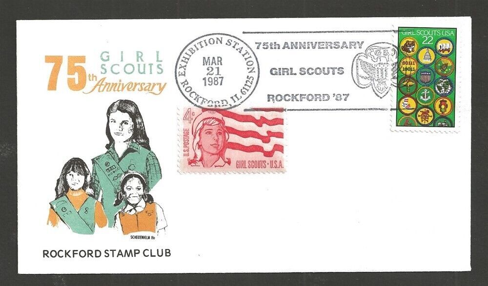 1987 US Girl Scout Rockford IL Stamp Club 75th anniv cancel United