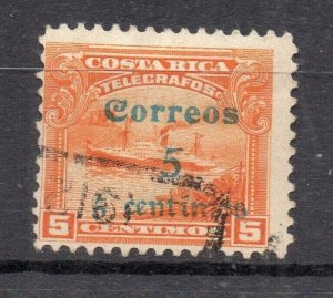 Costa Rica 1907 Early Issue Fine Used 5c. Surcharged NW-231953