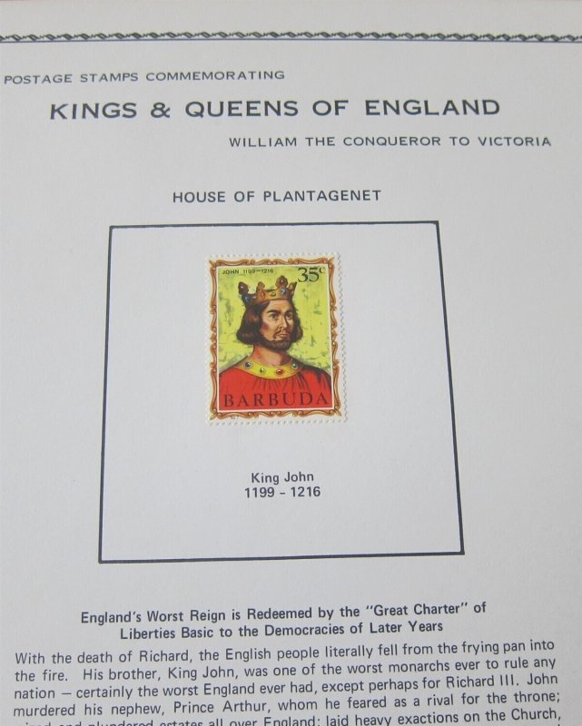 Barbuda kings and Queens of England on page