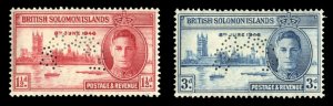 Solomon Islands #80-81S (SG 73-74s) Cat£110, 1946 Peace, set of two, perfora...