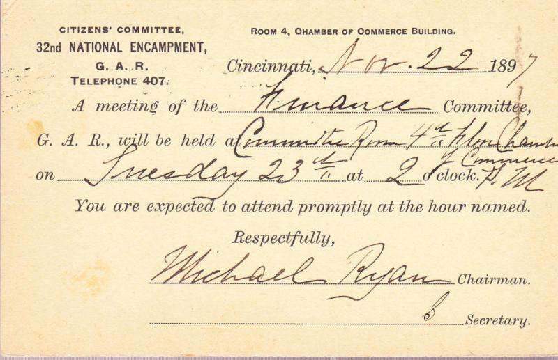 US - #UX 12 Postal Card - G.A.R. Encampment Committee 1897