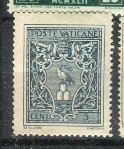 VATICAN; 1945 early Pictorial issue fine Mint hinged 5c. value