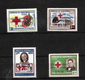 GUATEMALA 1960 RED CROSS OVERPRINTED WORLD REFUGEE YEAR SURCHARGED SET OF 4 MNH