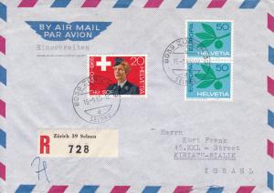 Switzerland 1965 50c Pair Europa on Registered Air Mail Cover To Israel.