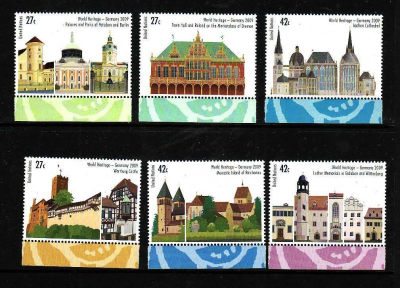 United Nations New York-Sc #981a-f-unused NH set-Buildings-Churches-Town Halls-