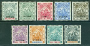 SG 116-124 Barbados 1897-98 set of 9, overprinted specimen. 5d & 8d mounted...