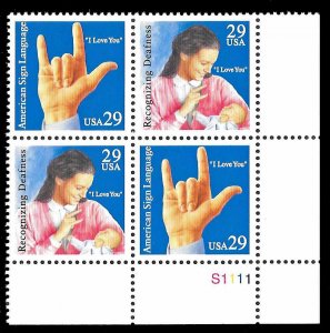 US SC 2783-2784 * American Sign Language * Plate Block * MNH * 1993