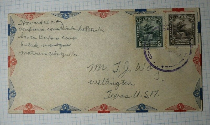 Venezuela  Airmail Cover Letter 1940 USA Used Sc# C150 C143