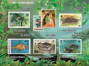 S. TOME & PRINCIPE 2010 - Stamp on stamp (WWF - Fauna) 5v