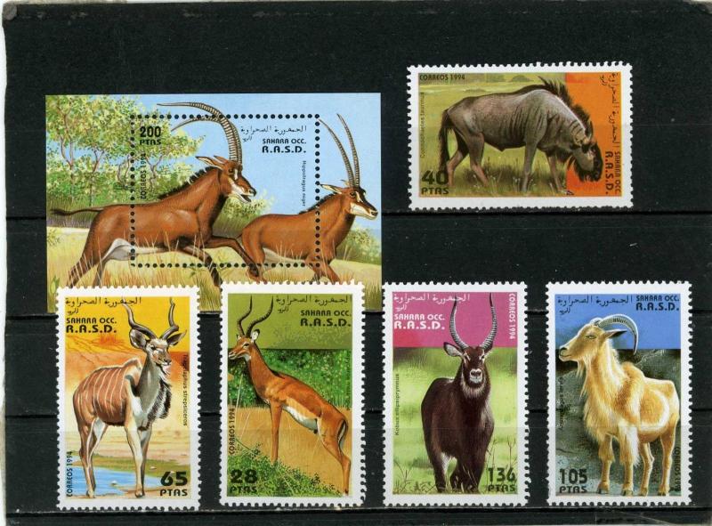 SAHARA 1994 WILD ANIMALS SET OF 5 STAMPS & S/S MNH