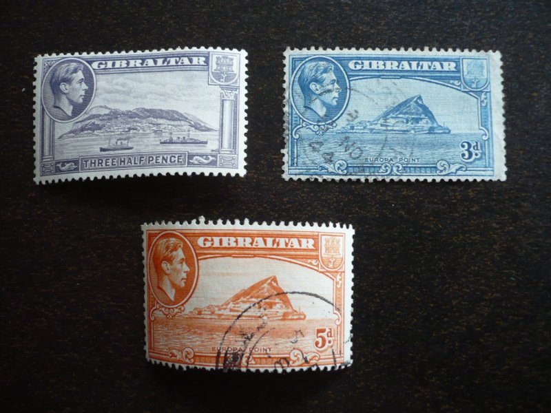 Stamps - Gibraltar - Scott#109a,111,112- Used & Mint Hinged Part Set of 3 Stamps