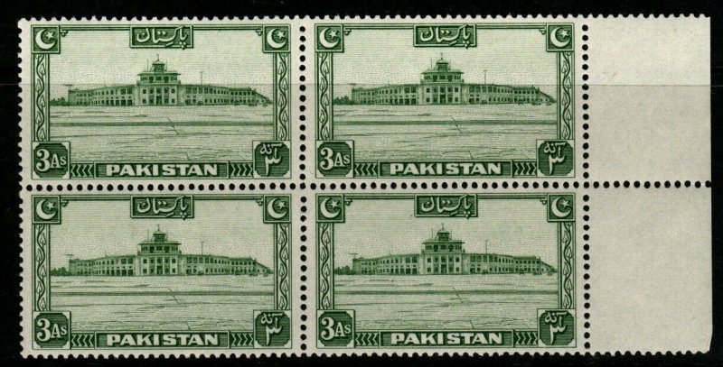 PAKISTAN SG31 1948 3a GREEN BLOCK OF 4 MNH 