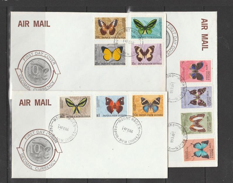 Papua & New Guinea, 1966 Butterflies on 3 Illus FDCs Unaddrssed, Mount Hagen can