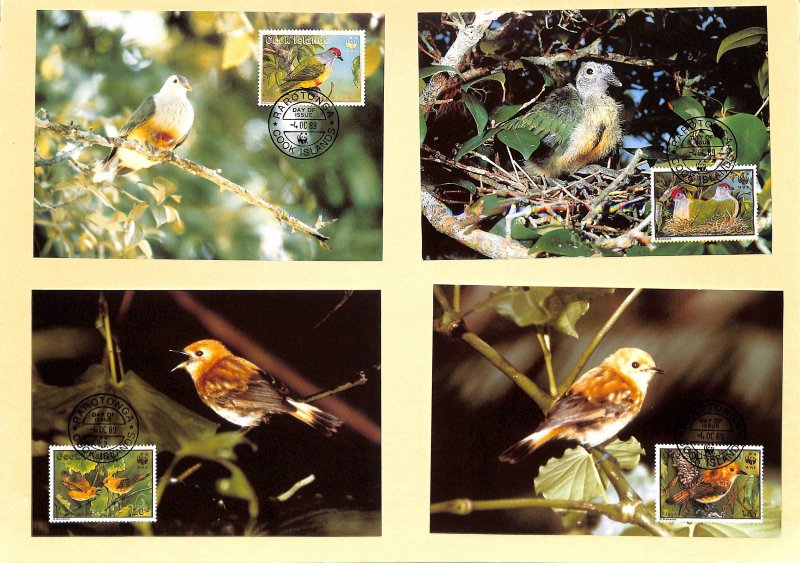 Cook Islands WWF World Wild Fund for Nature maxi cards Flycatcher birds