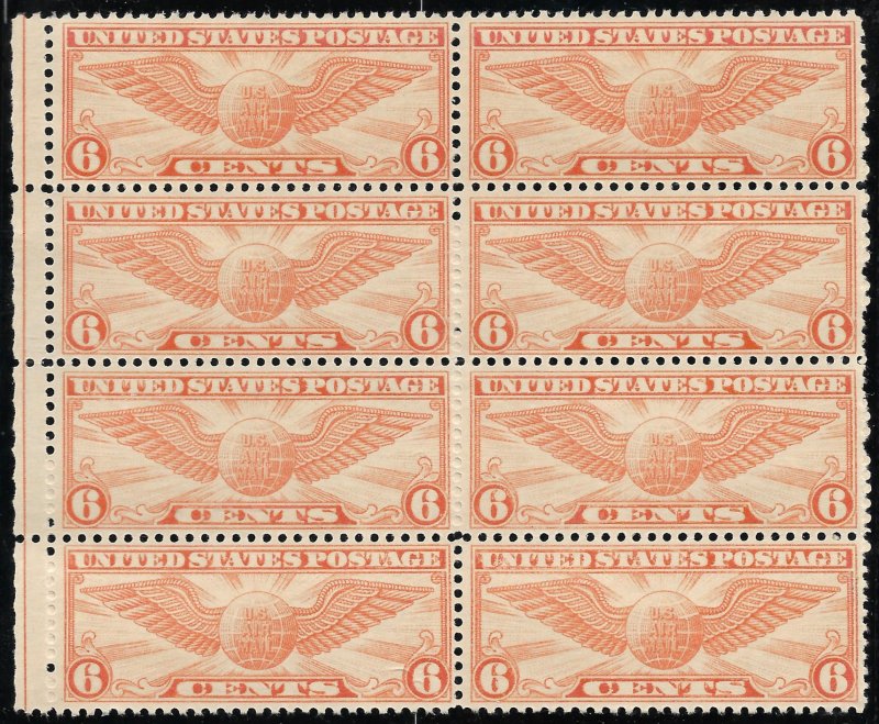 Doyle's_Stamps: MNH 1934 Globe & Wings 6c Airmail Block of 8 Stamps, Sct #C19**