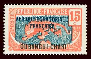 UBANGI-SHARI Sc #47 1926 leopard and tusks mint HR thin