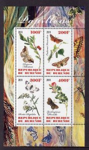 Burundi-unused NH sheet of 4-Insects-Butterflies-Papillo