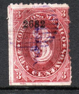 Mexico 1882 Foreign Mail Small Numeral 3¢ Rose Carmine Merida VFU MX13