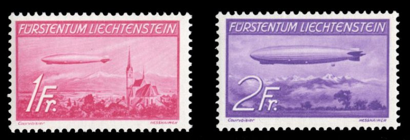 Liechtenstein #C15-16 Cat$160, 1936 Zeppelin, set of two, never hinged