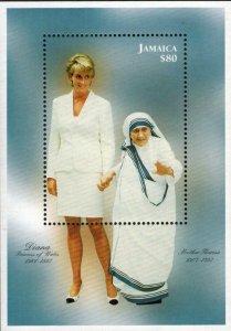 Jamaica - 1998 Princess Diana with Mother Theresa - Souvenir Sheet - MNH