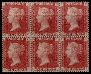 GB QV SG43, 1d rose-red PLATE 169, NH MINT. Cat + BLOCK of 6