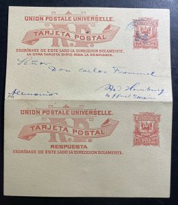 1889 Dominican Republic Stationery Reply Postcard Cover To Hamburg Germany