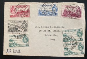 1953 Gibraltar Airmail Cover To Lakeville CT USA Queen Elizabeth Stamp Issue