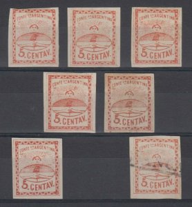 ARGENTINA 1860 CONFEDERATION Sc 4 & 4f (7x) SHADES UNUSED & USED SCV$566.25+ 