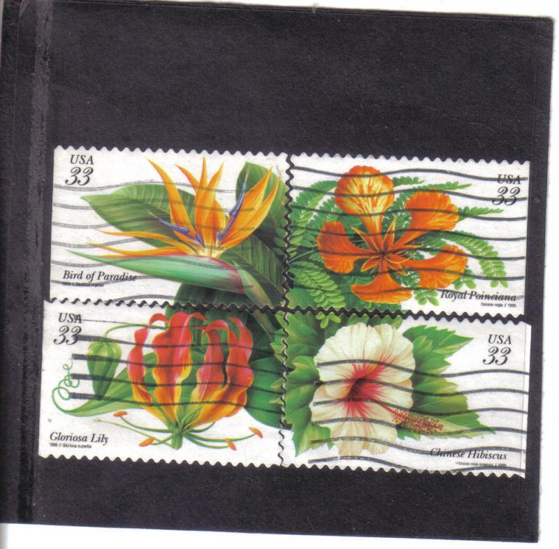 3310-13 - .33 Tropical Flowers set of 4 used f-vf.