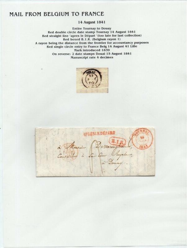 FRANCE Early Incoming LETTER/COVER 1841 fine used item Tournay - Douay