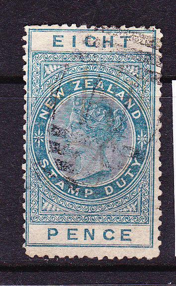 NEW ZEALAND 1882 8d GREEN QV FISCAL POSTAL CANCEL SG F7