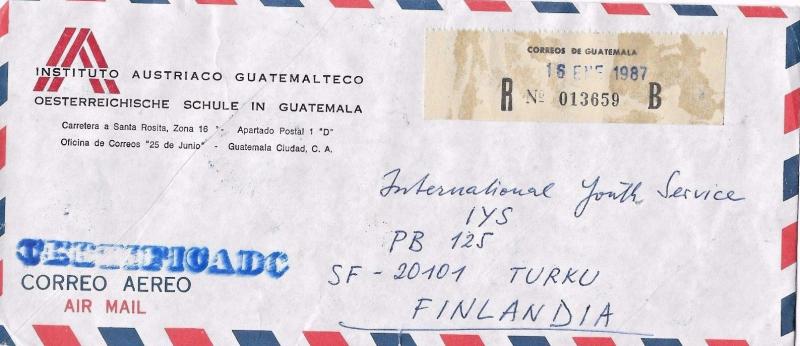 C) 1987 GUATEMALA, OSTERREICHISCHE SCHULE IN GUATEMALA TO TURKU FINLANDIA