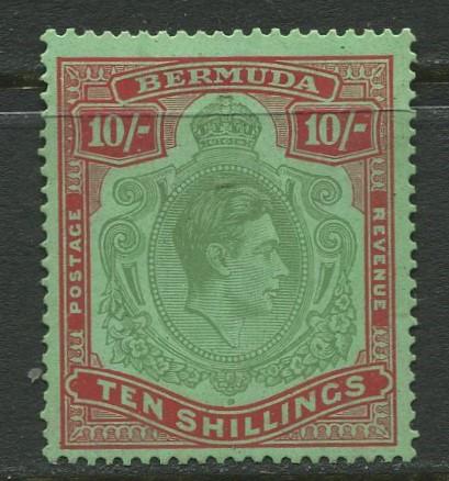 Bermuda - Scott 126b - KGVI Definitive  - Wmk 4 -1939 - MVLH -Single 10/- Stamp