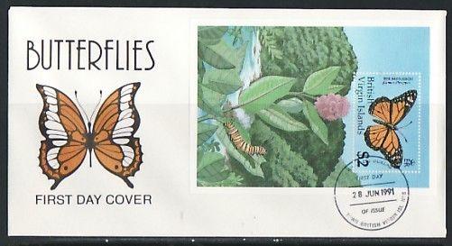 Br. Virgin Is., Scott cat. 719. Butterfly s/sheet. First day cover.