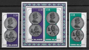 1974 Cook Islands 406-7, 407a Bicent. of Capt. Cook 2nd voyage MNH S/S & singles