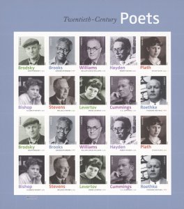 2012 US Scott # 4654 - 63 20th Century Poets Sheet of 20 MNH